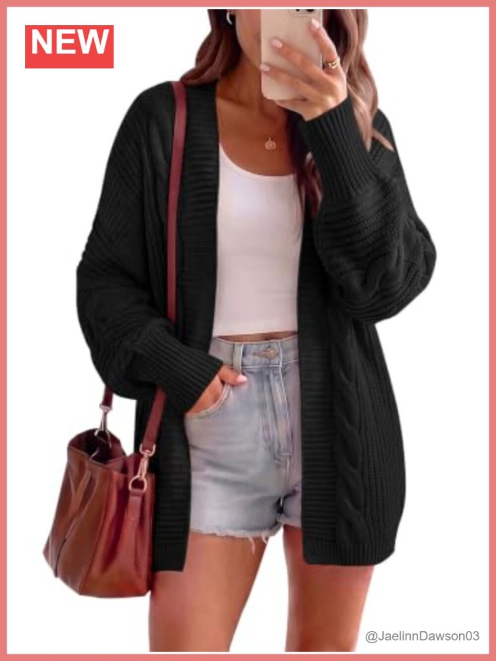 Women's Open Front Batwing Long Sleeve Cable Knit Cardigan Sweater